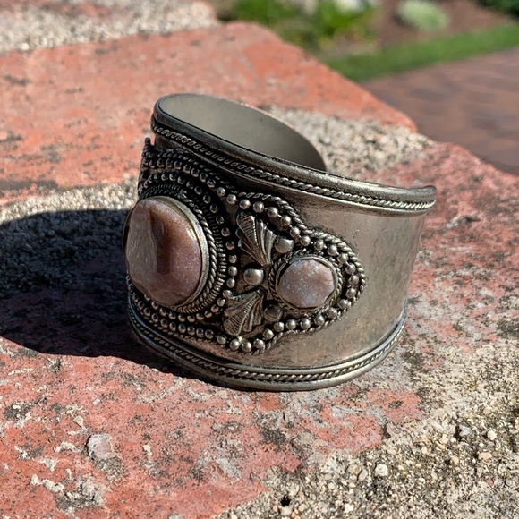Southwestern Vintage Metal Cuff Bracelet with Stones - Picture 2 of 16